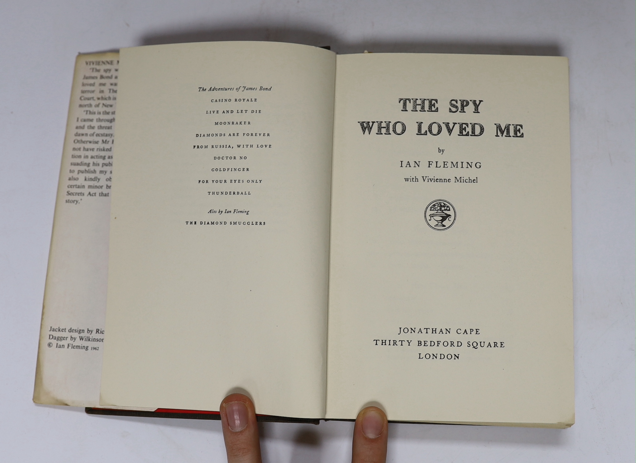 Fleming, Ian and Michael, Vivienne - The Spy Who Loved Me. 1st edition (1st issue). d-page illus., half title; blind and silver pictorial cloth and d/wrapper, red e/ps 1962